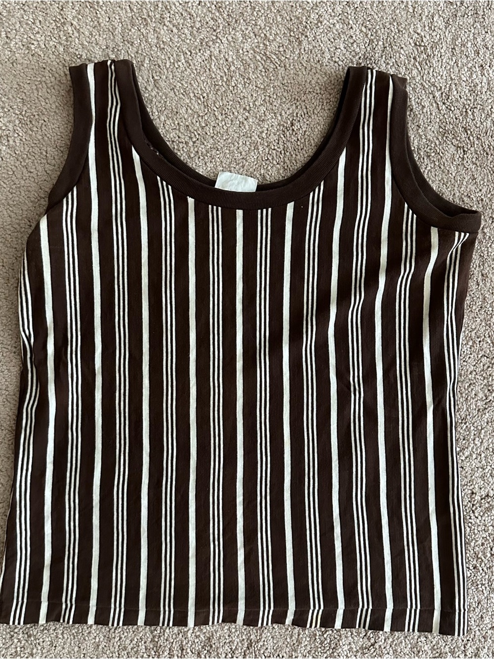 Vintage Lerner Shops Brown Striped Tank Top Size Medium 100% Cotton